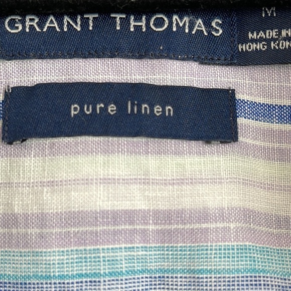 GRANT THOMAS PURE LINEN STRIPE BUTTON DOWN SHIRT SIZE MEDIUM - Picture 5 of 7